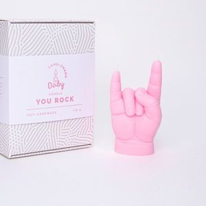 Candlehand Rock On Hand Gesture light pink wax candle NIB
